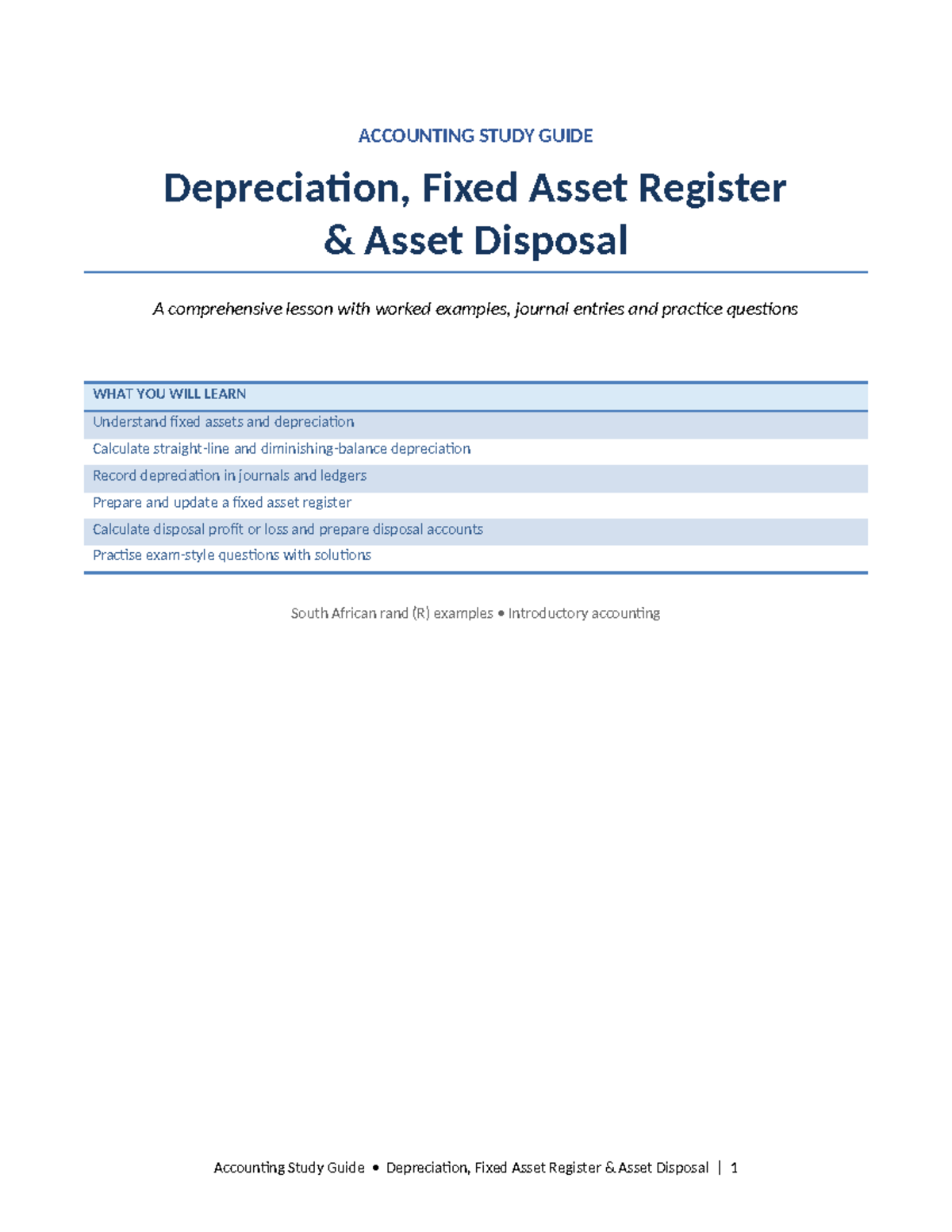 ACCOUNTING 101: Depreciation & Fixed Asset Register Lesson Guide - Studocu
