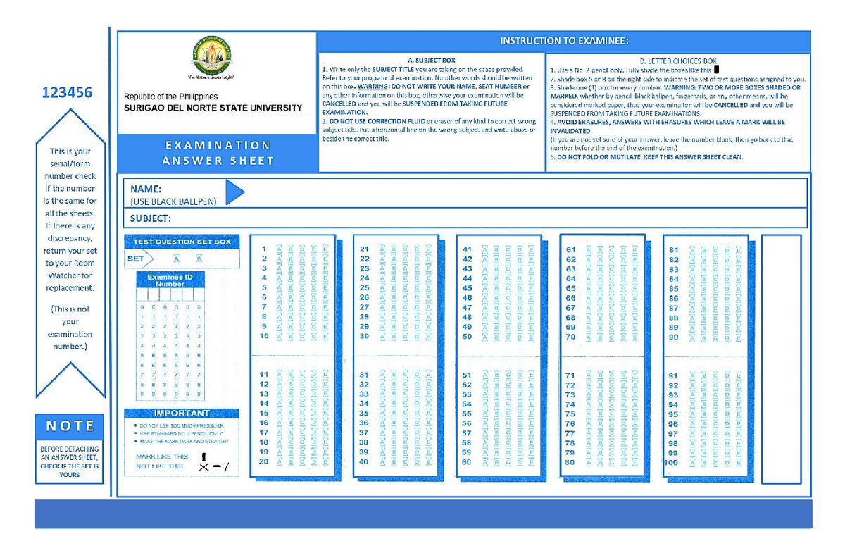 Exam Instructions and Answer Sheet Guidelines for Exam Takers - Studocu