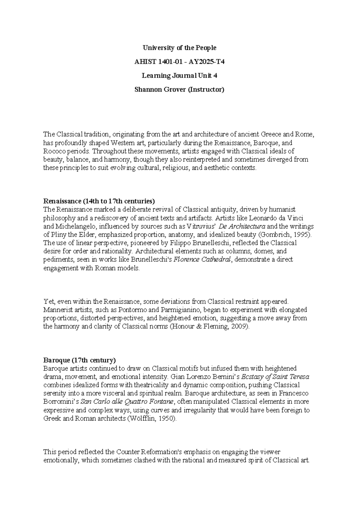 AHIST Learning Journal Unit 4: Classical Tradition in Art - Studocu