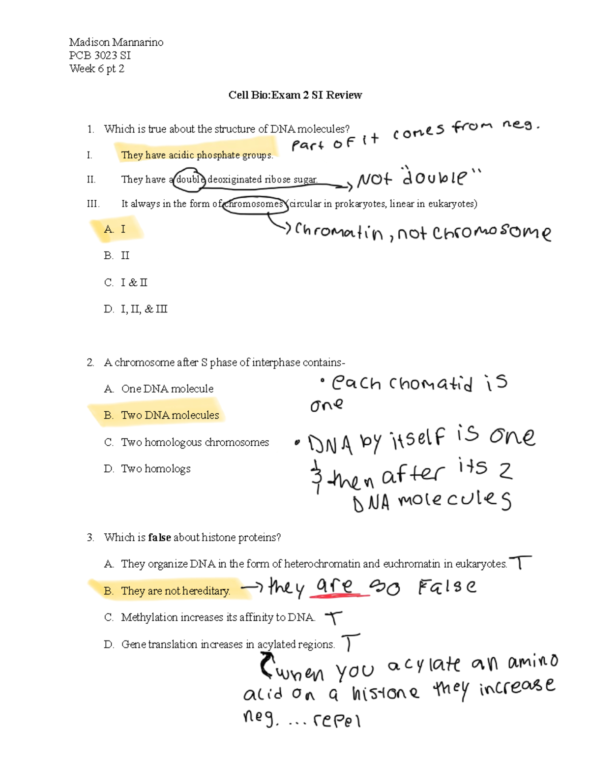 PCB 3023 Cell Bio: Exam 2 SI Review - Week 6 Study Guide - Studocu