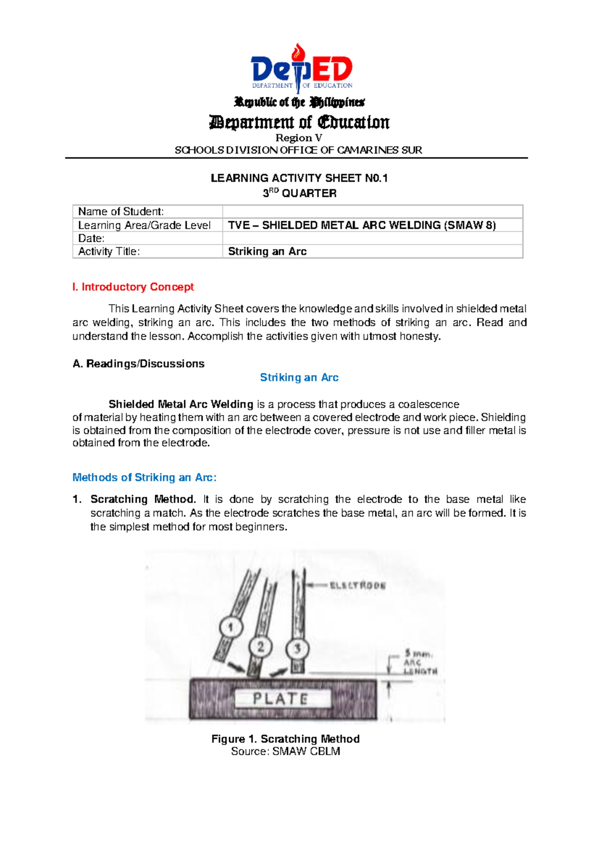 Sptve SMAW 8 LAS 1 - Shielded metal Arcs - Figure 1. Scratching Method ...