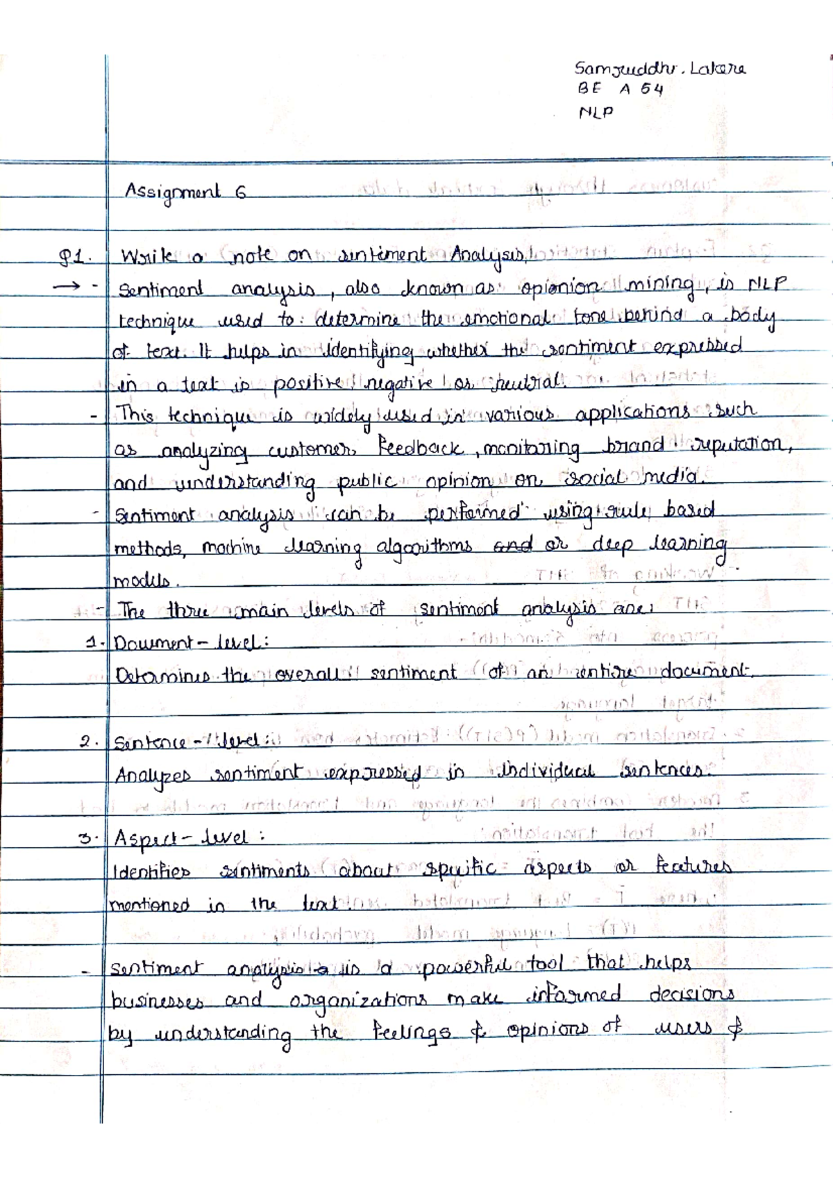 NLP Assignment 6: Sentiment Analysis, SMT, and NLG Overview (BE A 54 ...