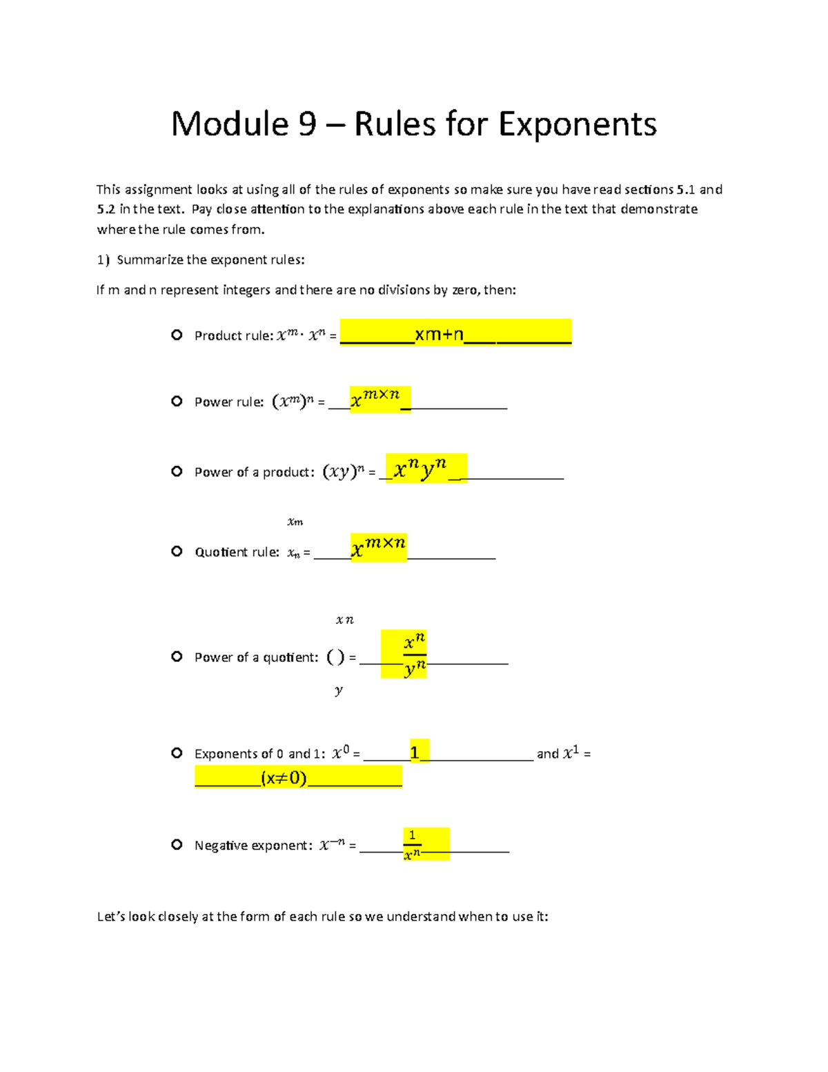 Module 9: Rules for Exponents - Bell Exam Assignment - Studocu