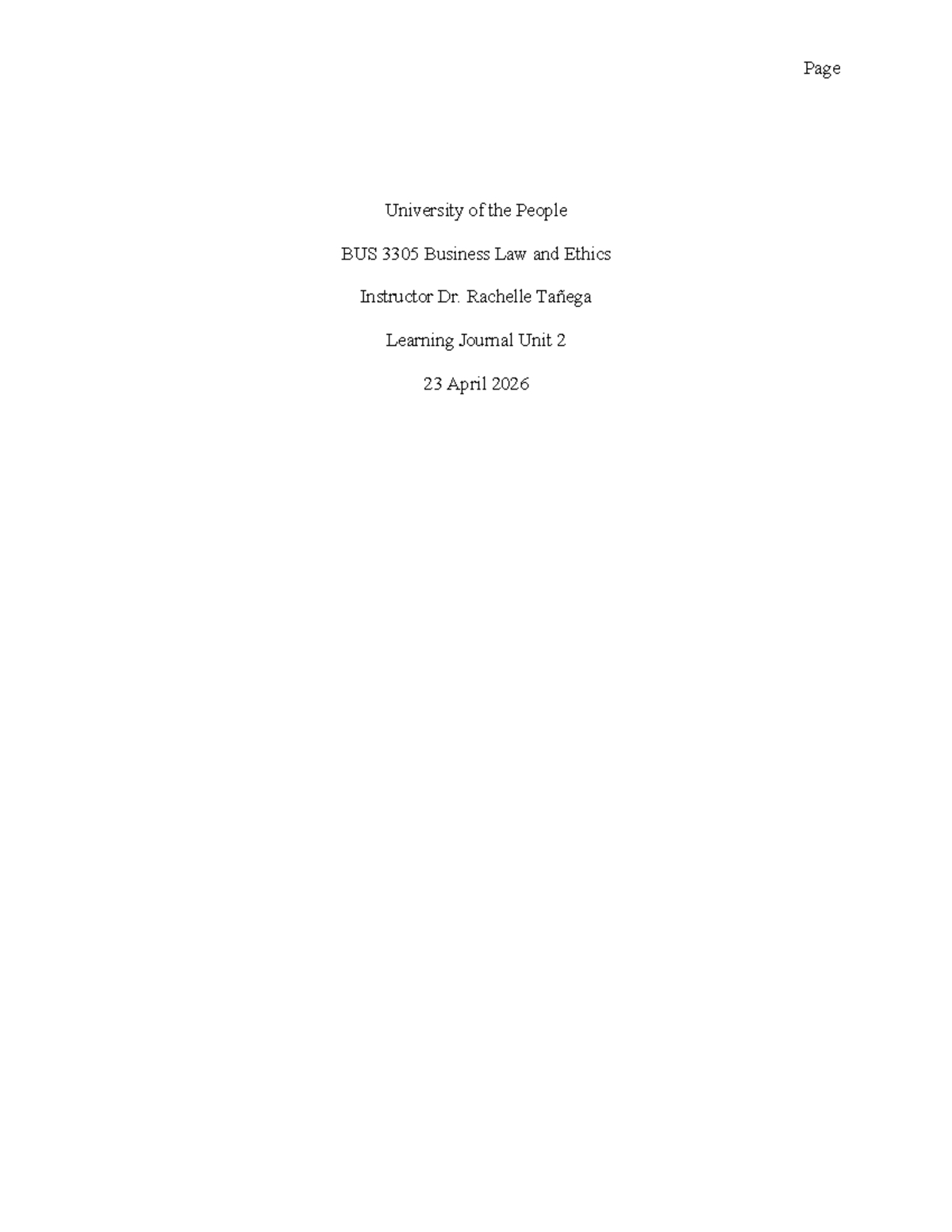 BUS 3305 Learning Journal Unit 2: Criminal Law & Business Ethics - Studocu