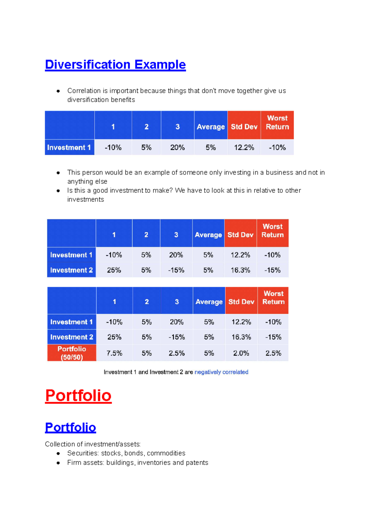 FMDM - Week 7 - Lecture Notes on Diversification and Correlation - Studocu
