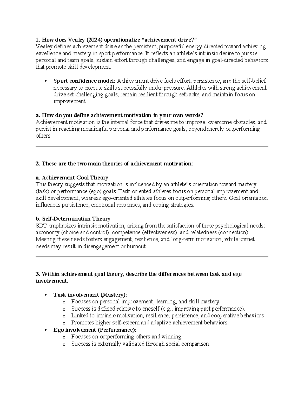 Psychological Concepts in Sports: Insights from Vealey (2024) - Studocu