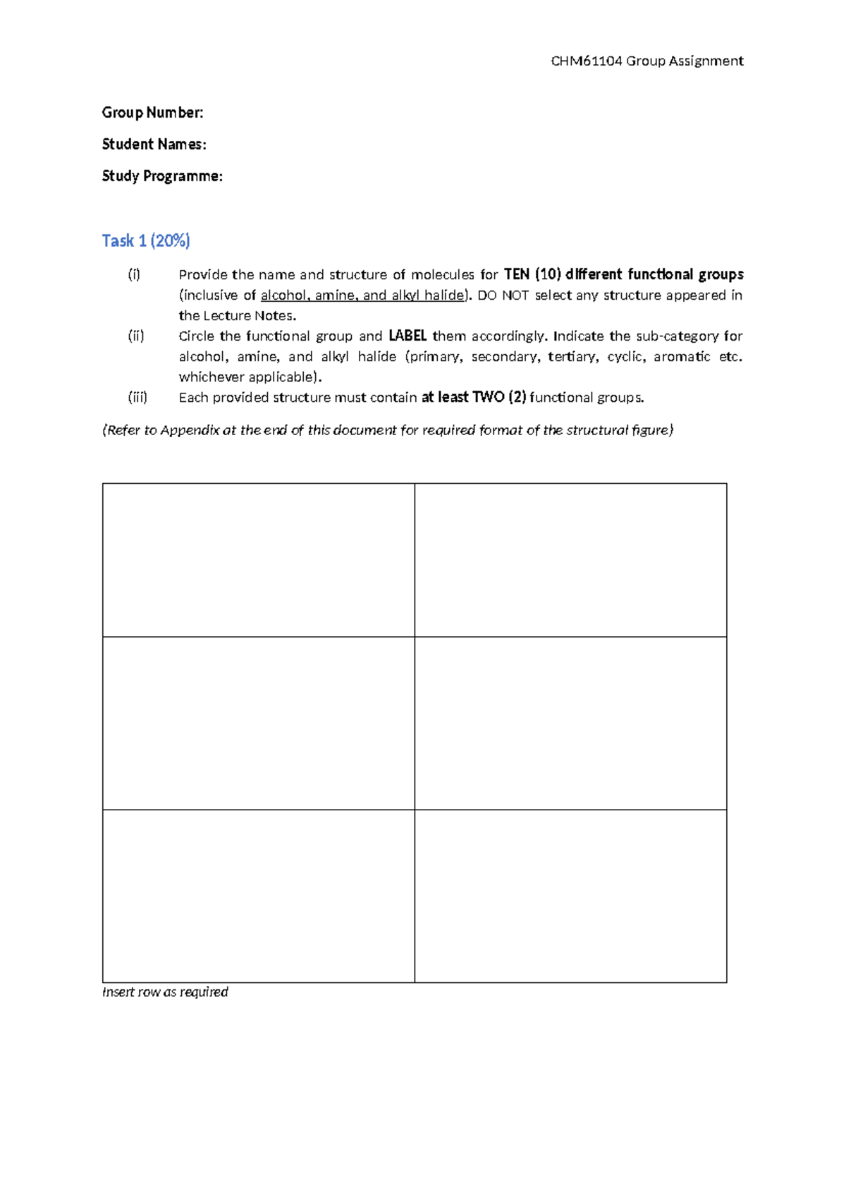 CHM61104 Group Assignment 2: Functional Groups & Structures Analysis ...