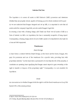 Exemplar of a Solicitor File Note - 100 BRIDGE ROAD, SYDNEY 2000 T (02 ...