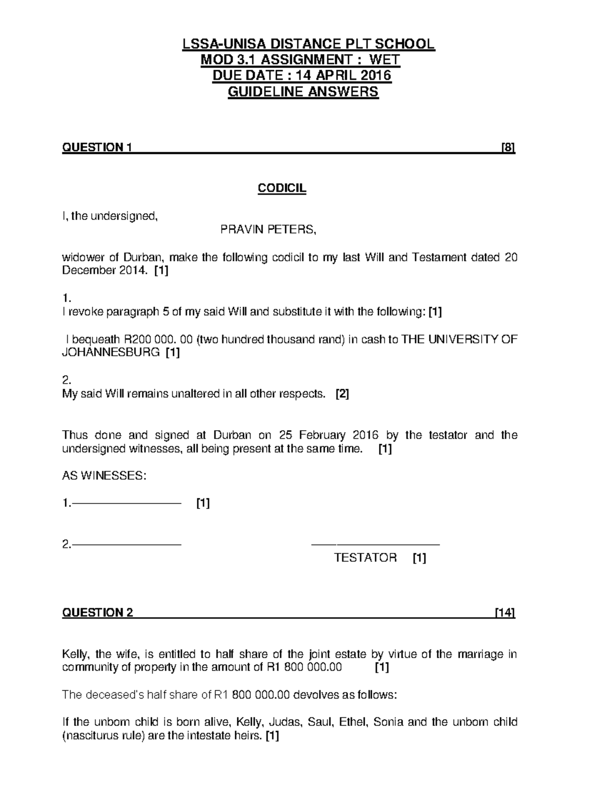 WET2016 Distance Learning Module 3.1 Assignment Memo - Studocu