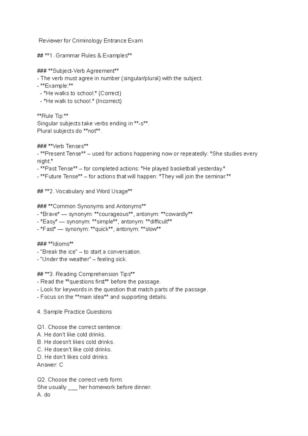 Criminology Entrance Exam Reviewer: Key Concepts and Practice Questions ...