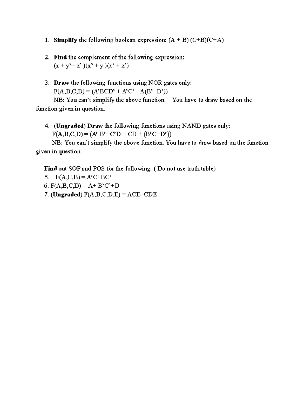 CSE260 Assignment 2 - Simplify the following boolean expression: (A + B ...