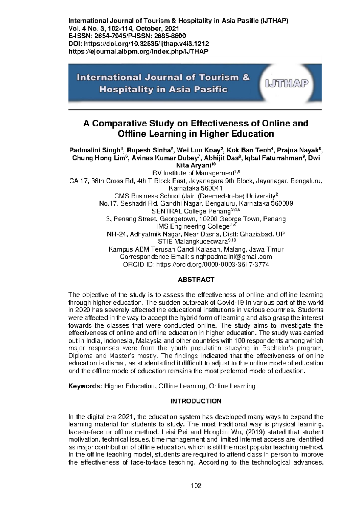 Comparative Study of Online vs Offline Learning in Higher Ed: 2021 ...