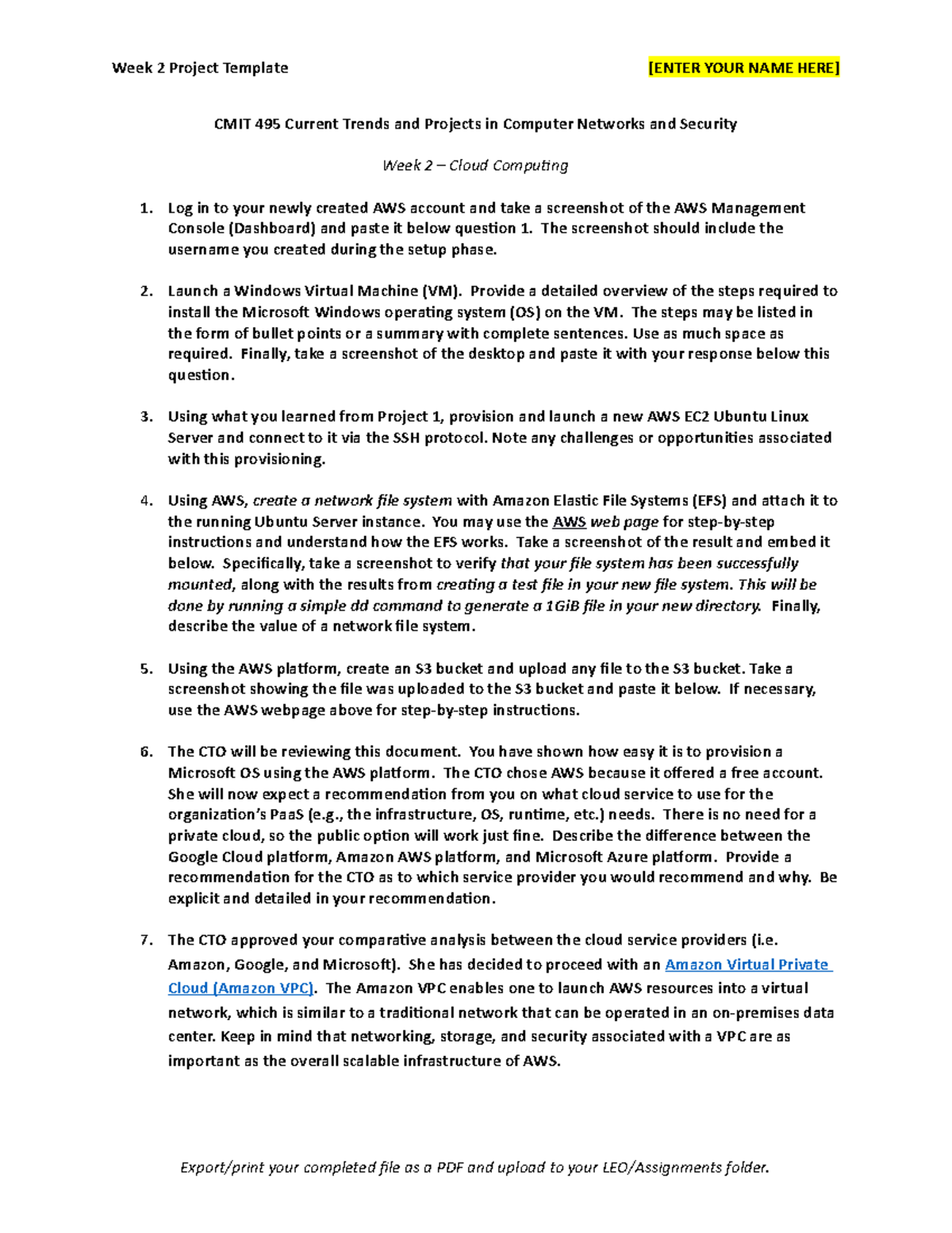 CMIT 495 Week 2 Cloud Computing Project Assignment Template - Studocu