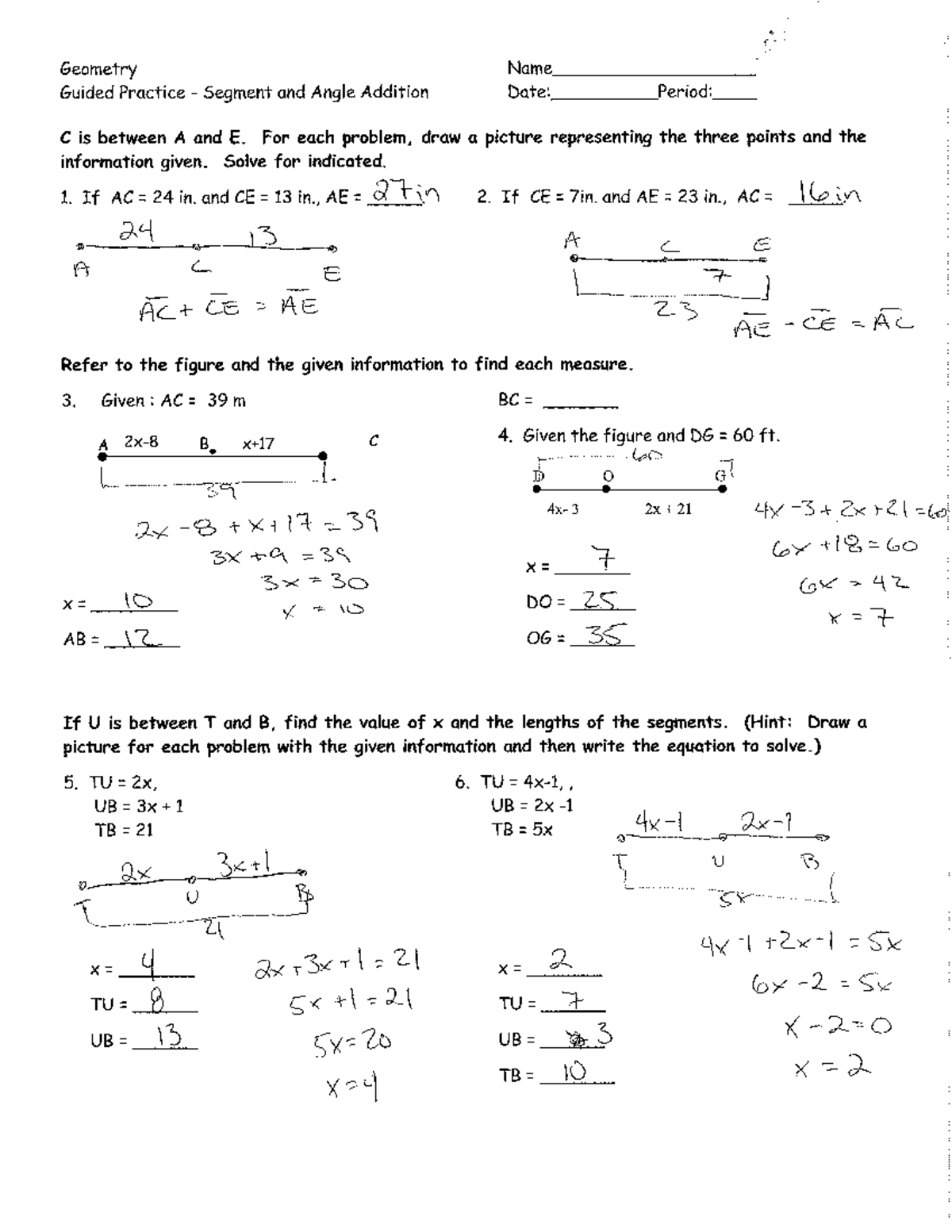 8 - Geometry - Geometry Name Guided Practice Segment and Angle Addition ...