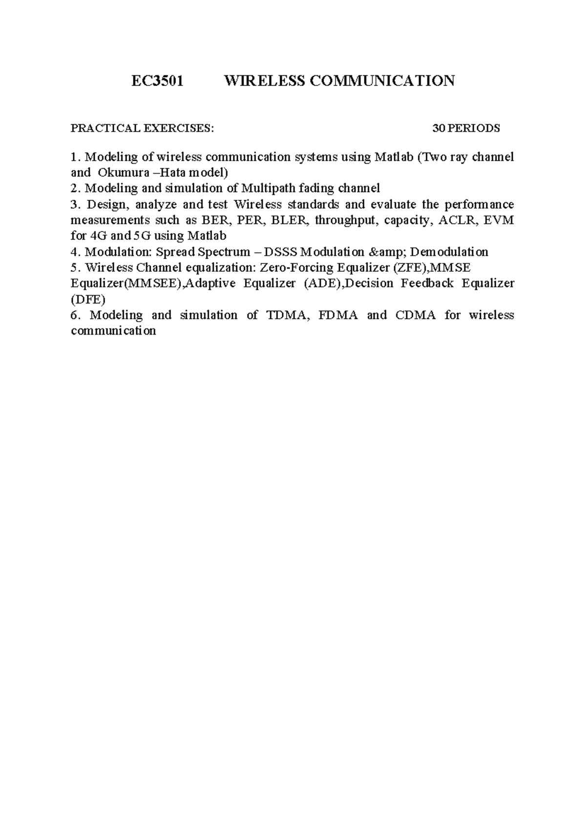 EC3501 Wireless Communication Practical Exercises Overview - Studocu