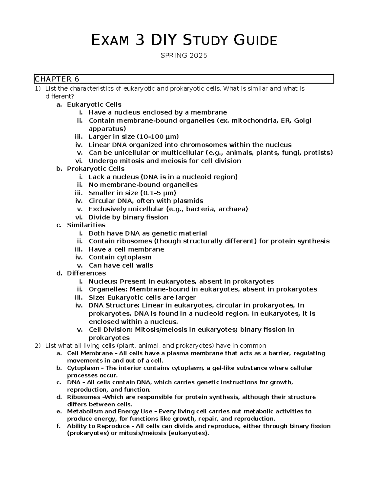 Biology 101: Exam 3 Study Guide - Cell Structure & Function - EXAM 3 ...