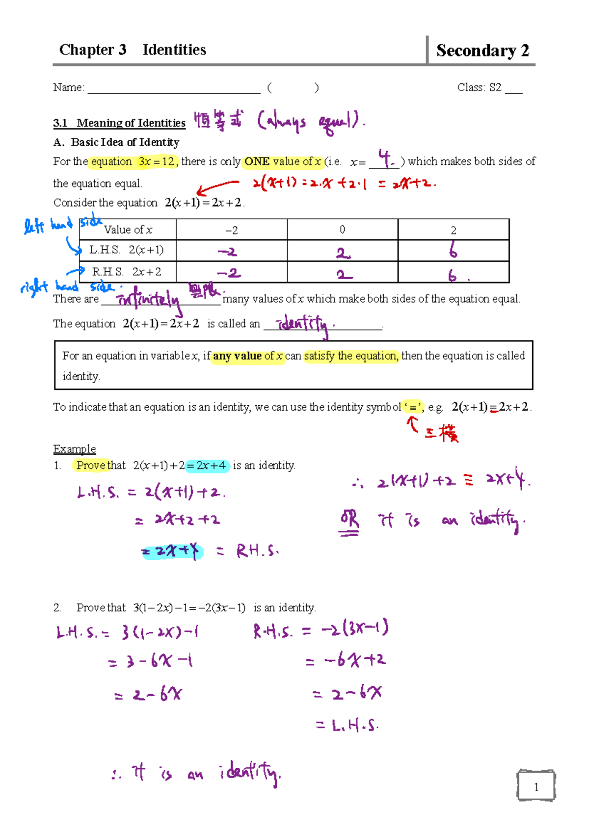 Identity Concepts and Examples – Secondary 2 Mathematics (S2) - Studocu