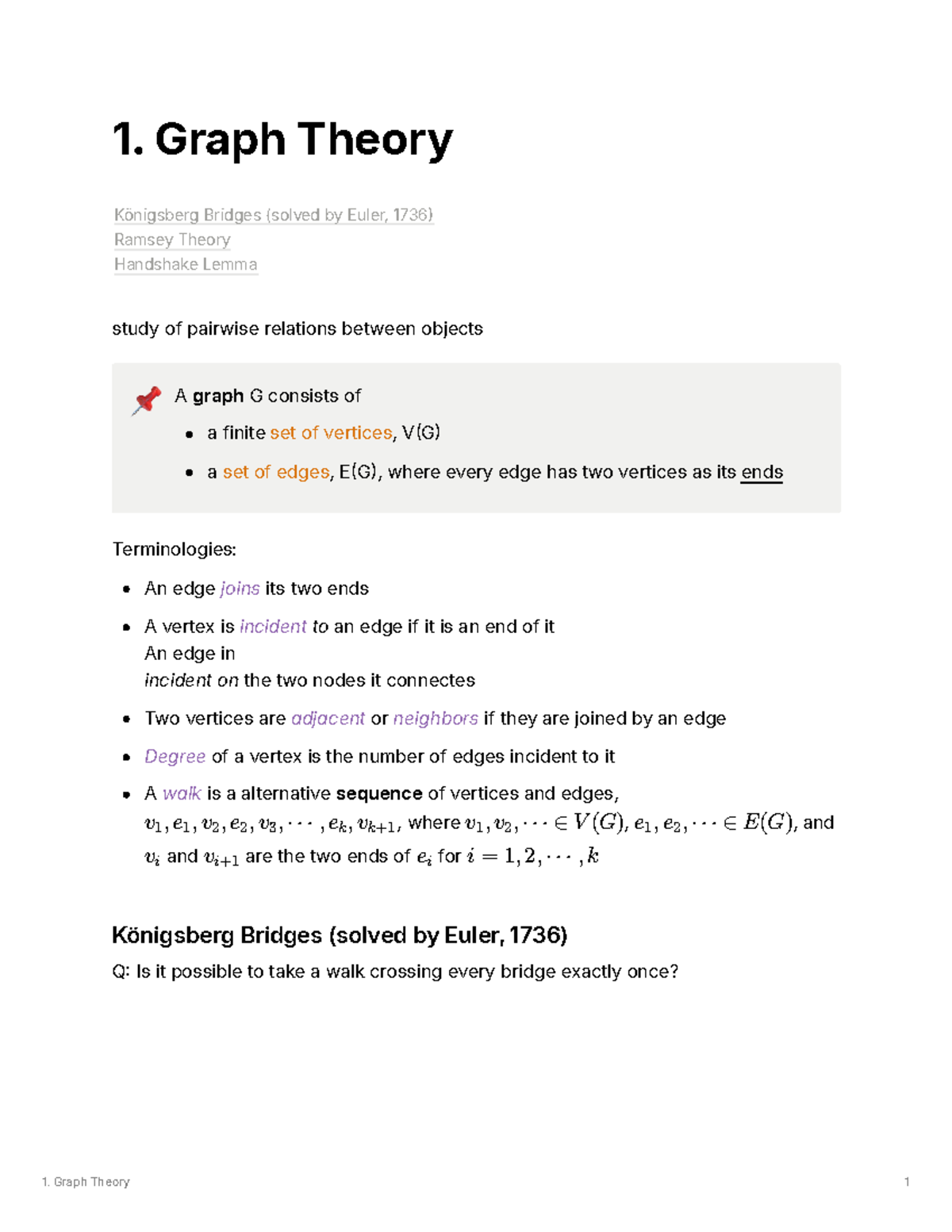 1 Graph Theory - 1. Graph Theory study of pairwise relations between ...