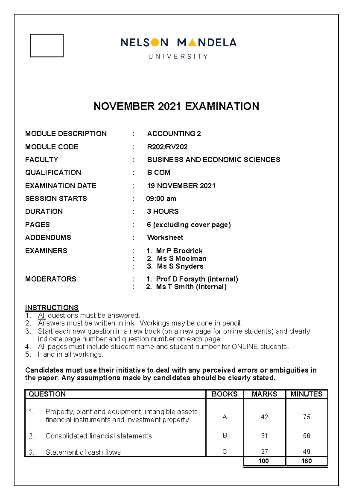 RV202 Accounting 2 November 2021 Final Exam Paper (Final Copy) - Studocu