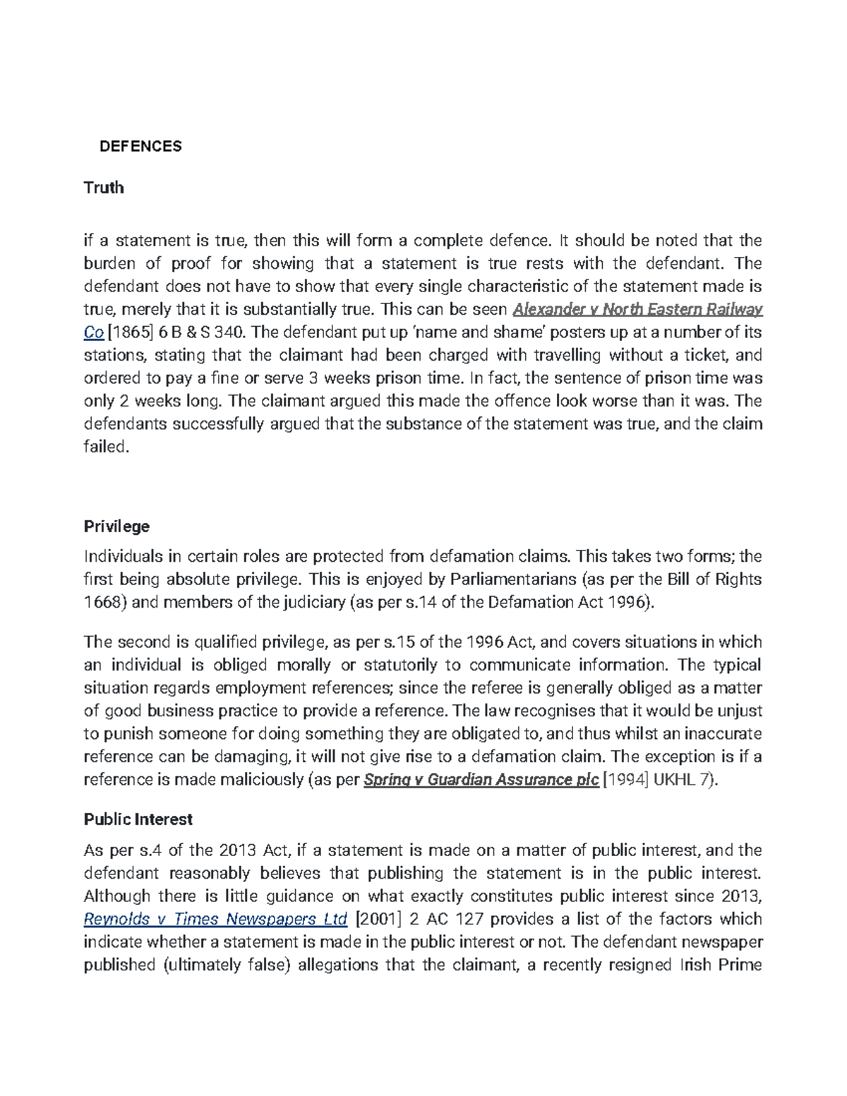 DEFENCES OF DEFAMATION: Truth, Privilege, and Public Interest - Studocu