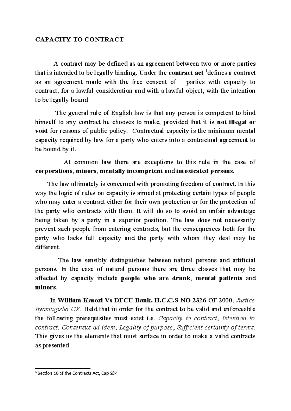 Capacity to Contract: Legal Framework and Key Considerations - Studocu