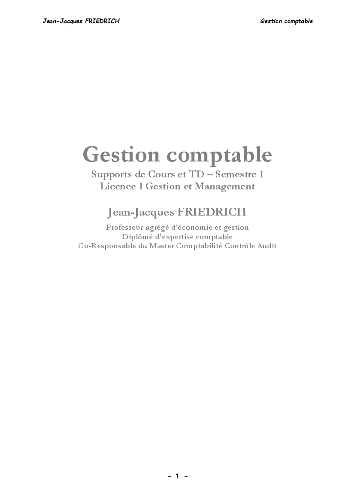 Gestion Comptable - Cours et TD de L1 Gestion et Management - Sem1 - Document Preview
