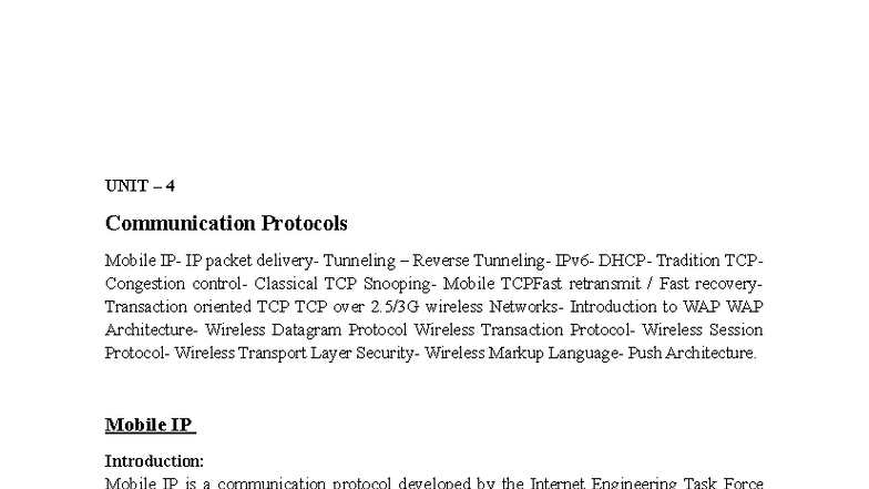 UNIT 4 - Wireless AND Mobile Communication - UNIT – 4 Communication ...