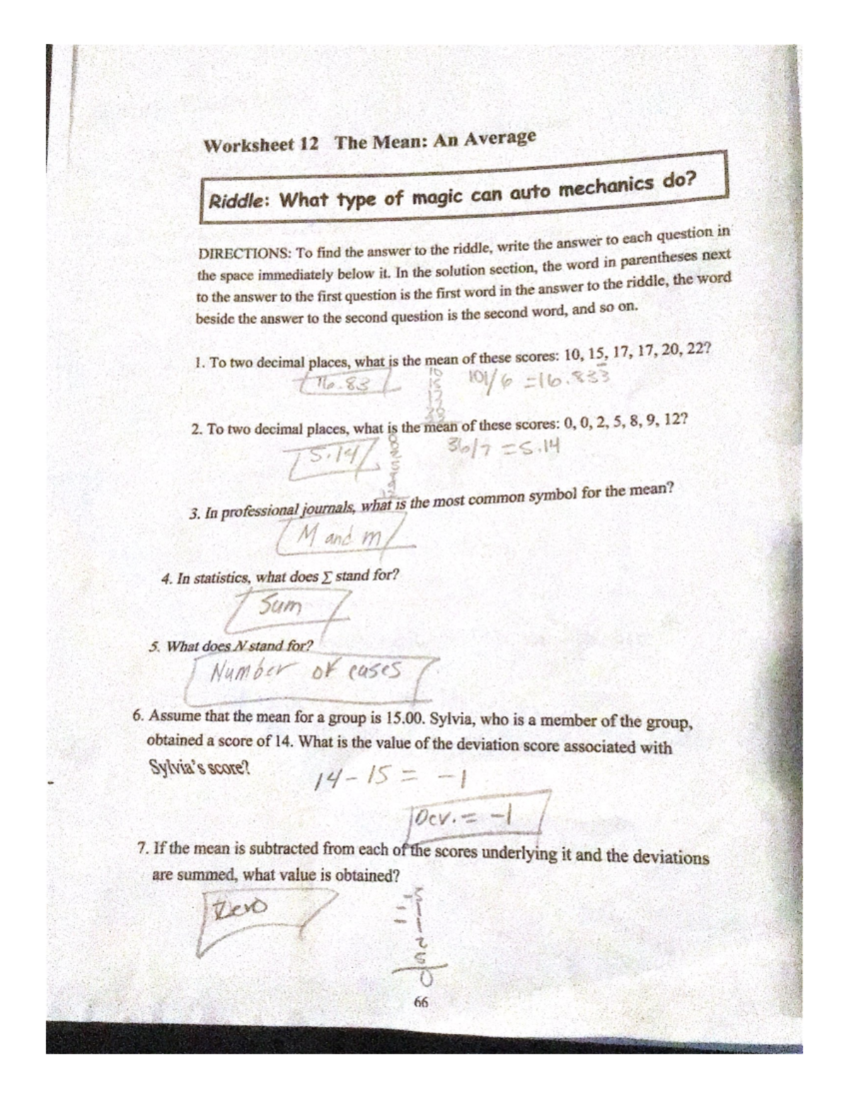 Worksheet 12: Understanding the Mean & Averages in Statistics - Studocu