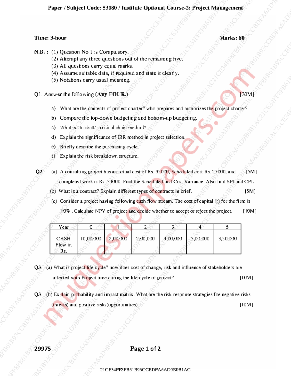 Project Management Optional Exam Paper - 53180 - Semester 8, 2023 - Studocu