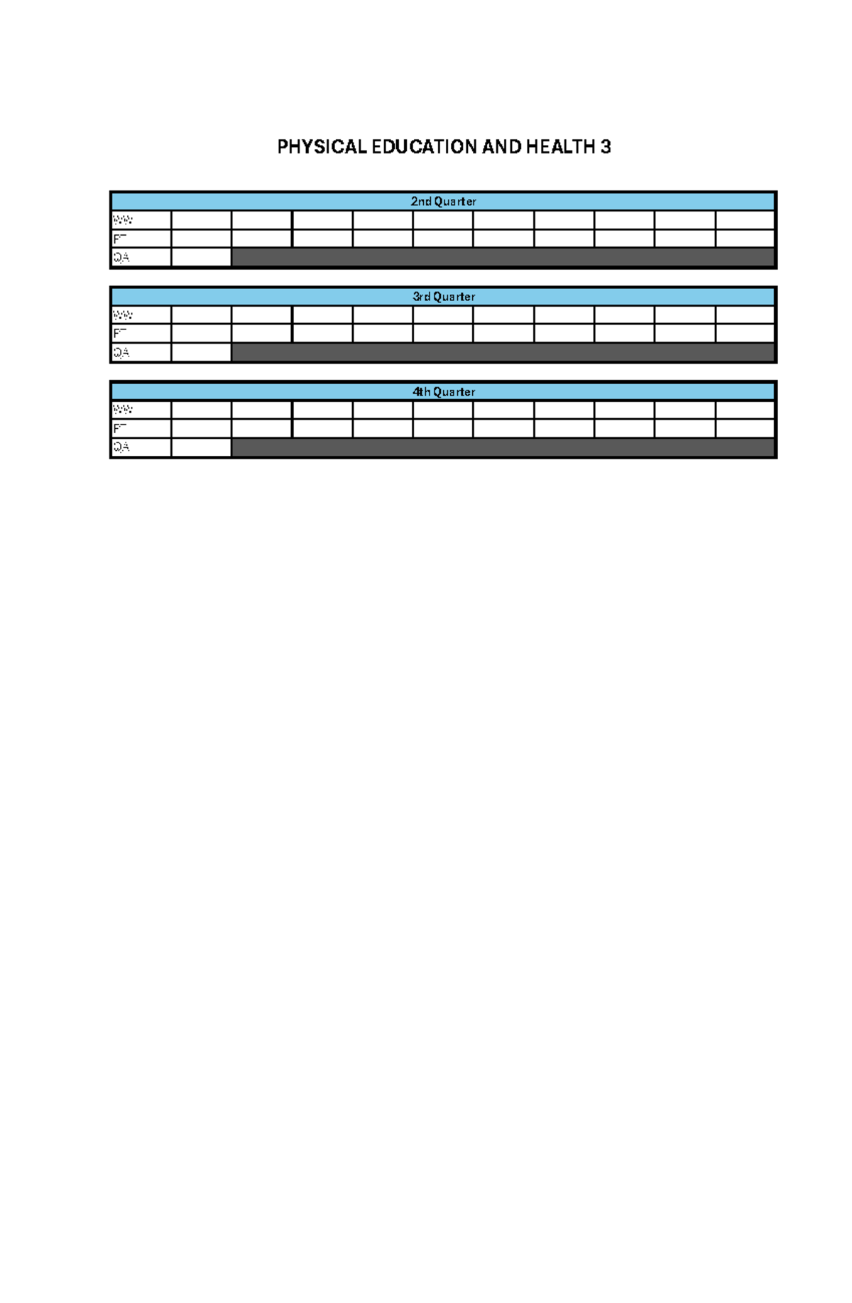 PE Class card back male - Physical Education - WW PT QA WW PT QA WW PT ...