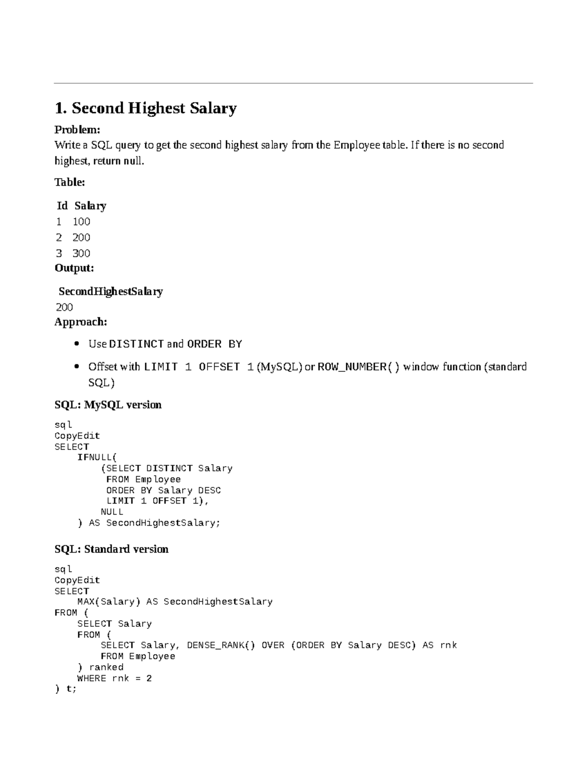 Advanced SQL Interview Problems: Techniques & Solutions (CS101) - Studocu