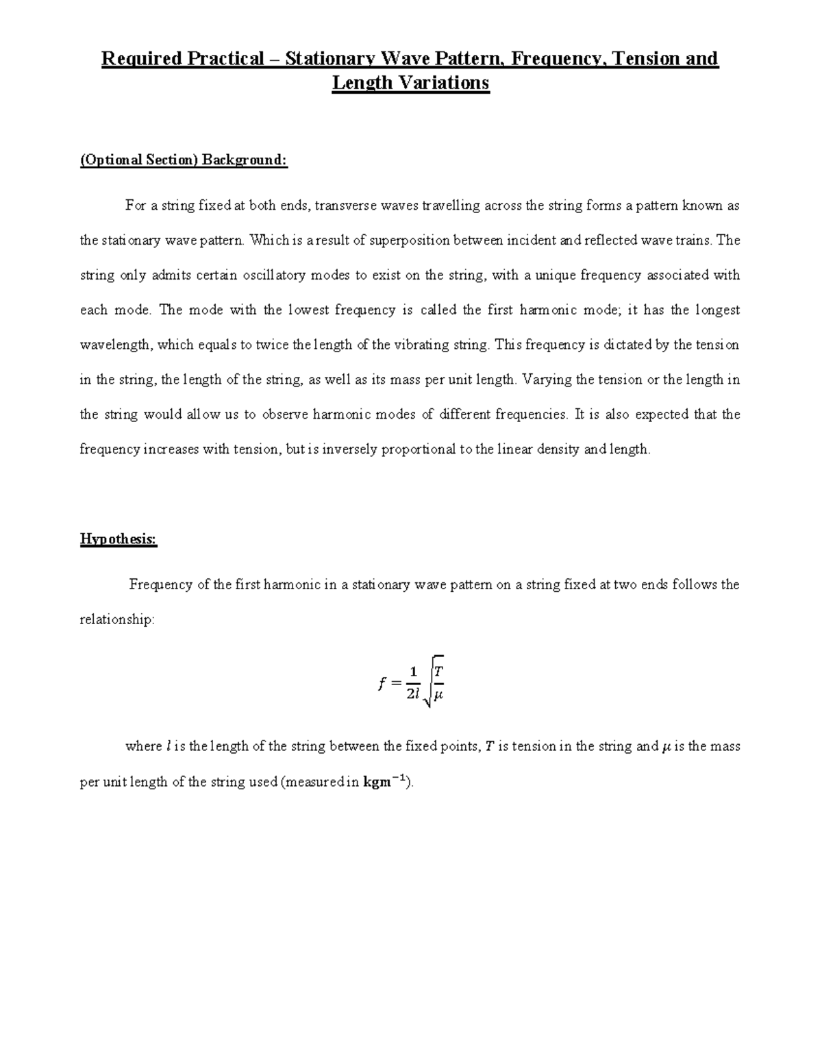 Required Practical - Stationary Wave Patterns: Frequency, Tension ...