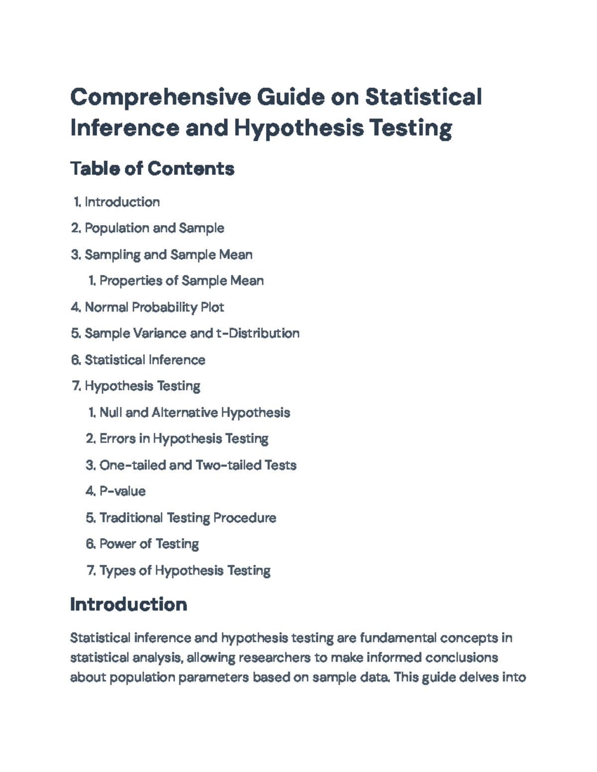 Statistical Inference & Hypothesis Testing Guide (Course Code: STAT 101 ...