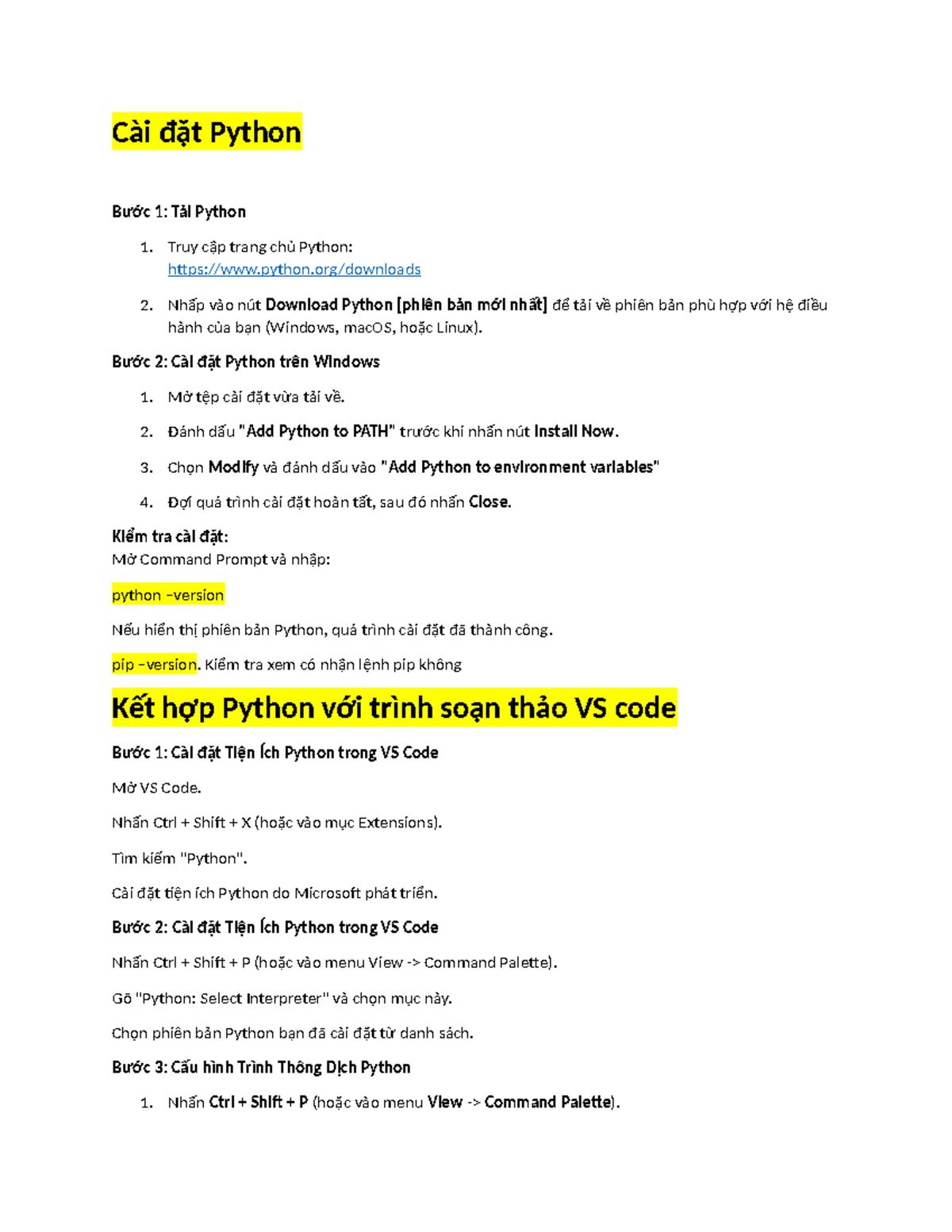 Hướng Dẫn Cài Đặt Python Trên Windows và VS Code - Studocu