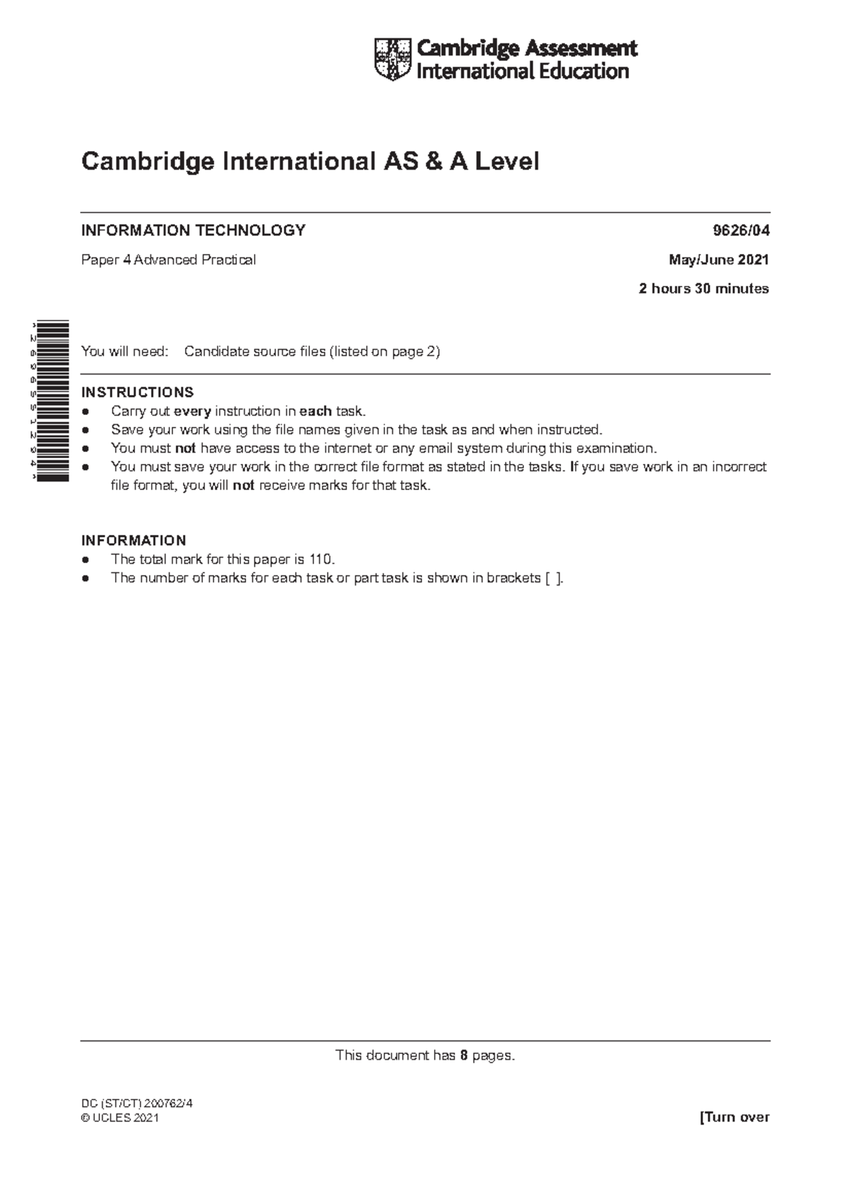 Advanced Practical Exam 9626 S21 - Instructions & Tasks Overview - Studocu
