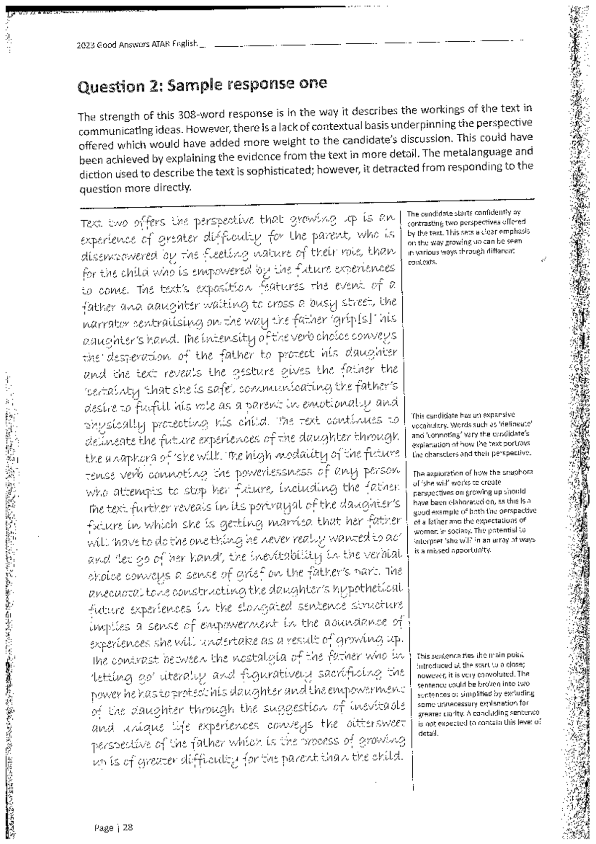 2023 ATAR English Exemplar Response: Analyzing Perspectives on Growing ...