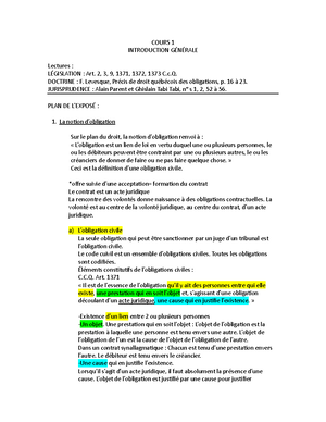 Cours de droit des obligations 2021仏語 Cours de droit des obligations 2025 - Garance Cattalano - Clément