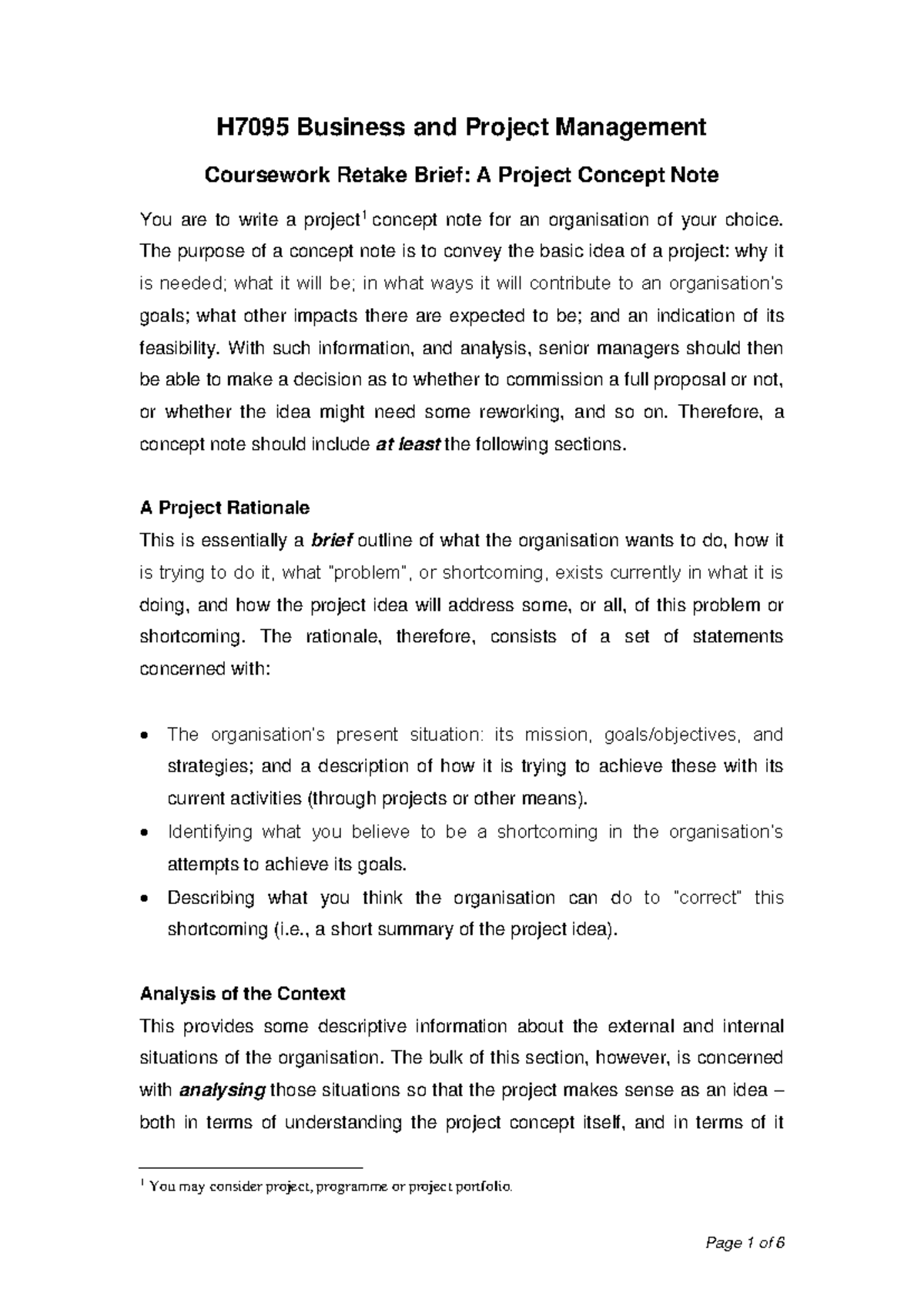 H7095 - Business and Project Management: Project Concept Note Retake ...