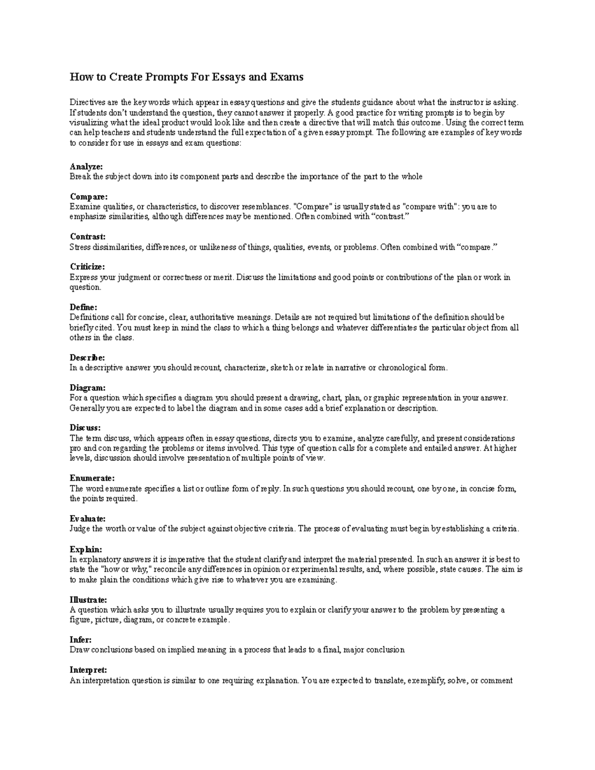 Creating Effective Essay & Exam Prompts: Key Directives Explained - Studocu