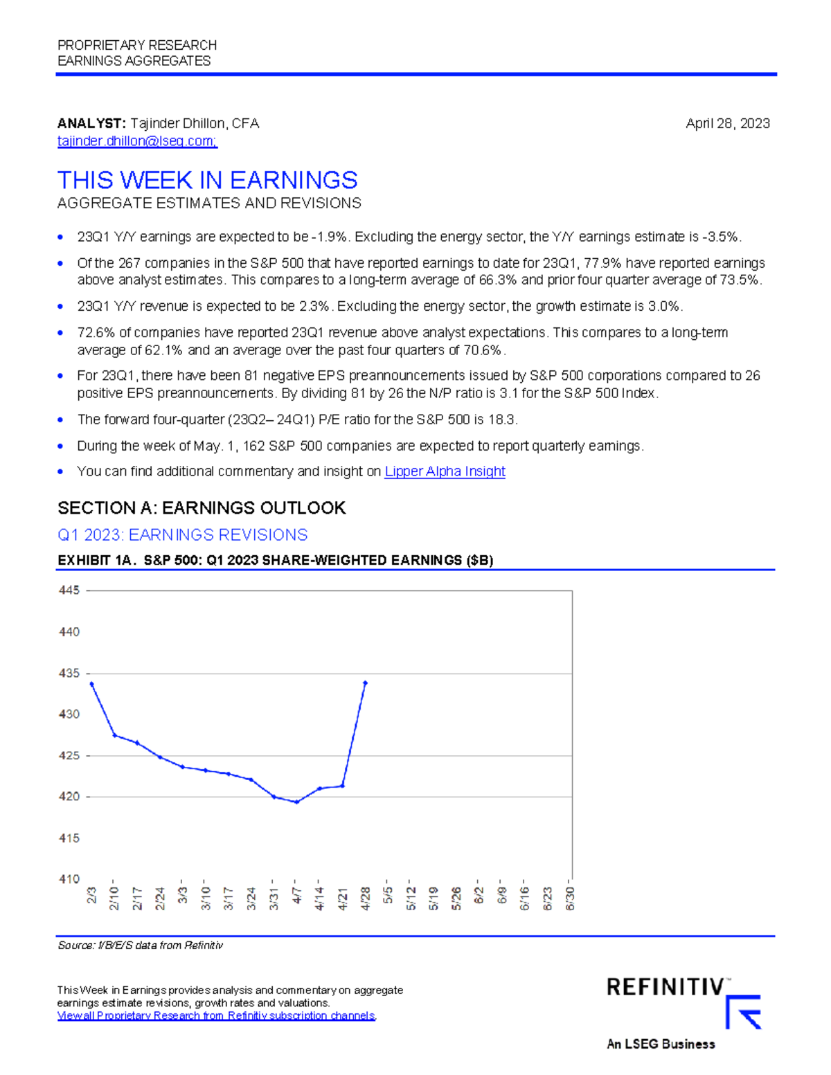 SP 500 Earnings this week revision - PROPRIETARY RESEARCH EARNINGS ...