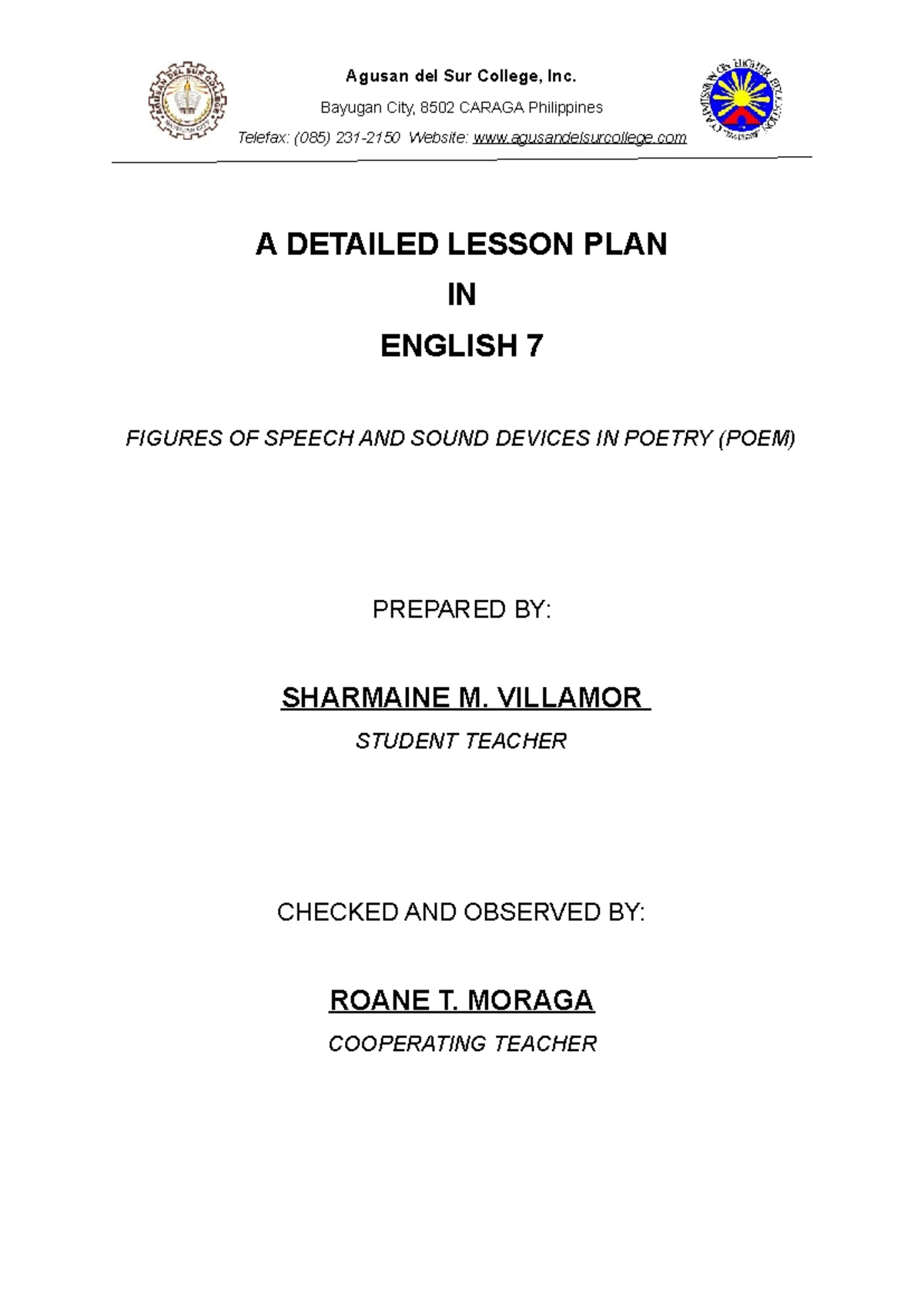 LP1 Villamor - Detailed Lesson Plan on Figures of Speech in English 7 ...