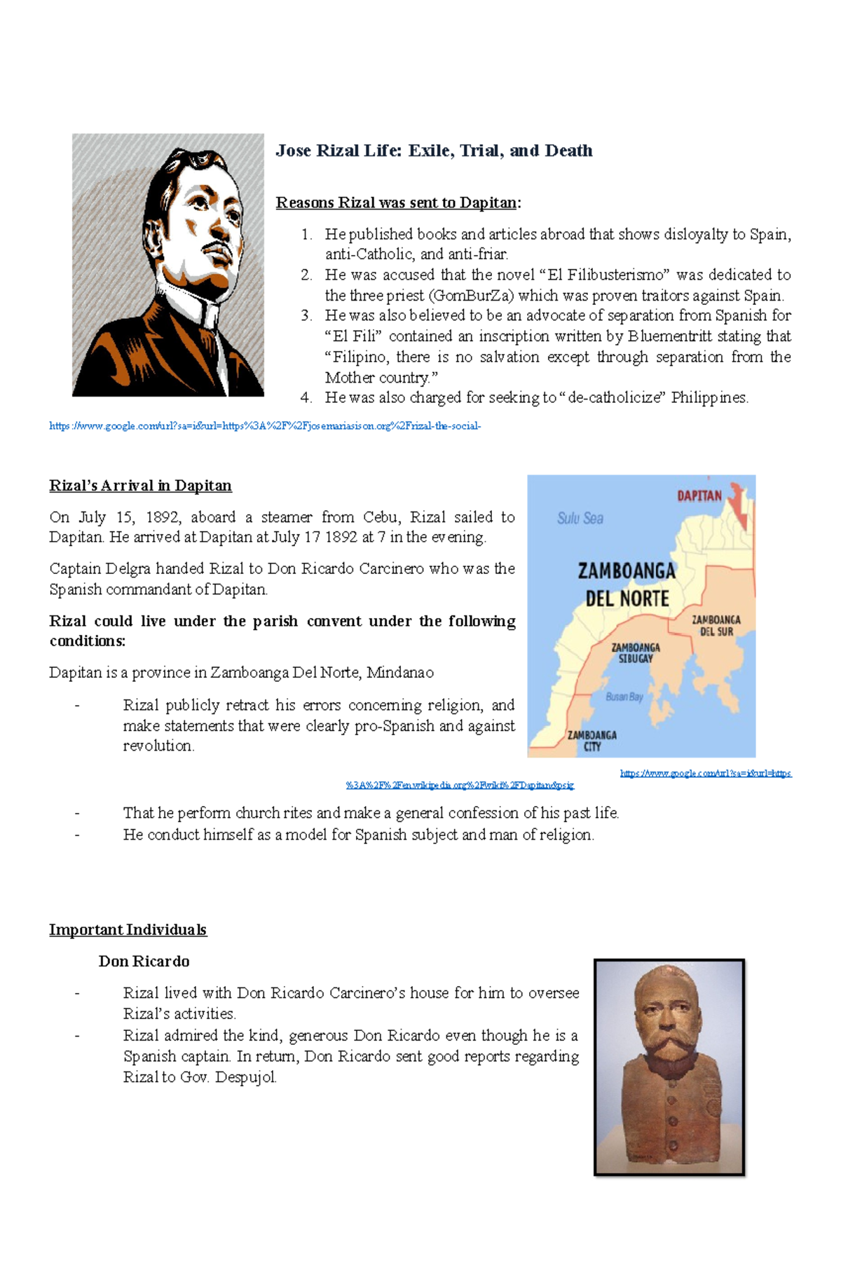 Jose Rizal: Life in Exile, Trial & Death (Lecture Notes for Hist 101 ...