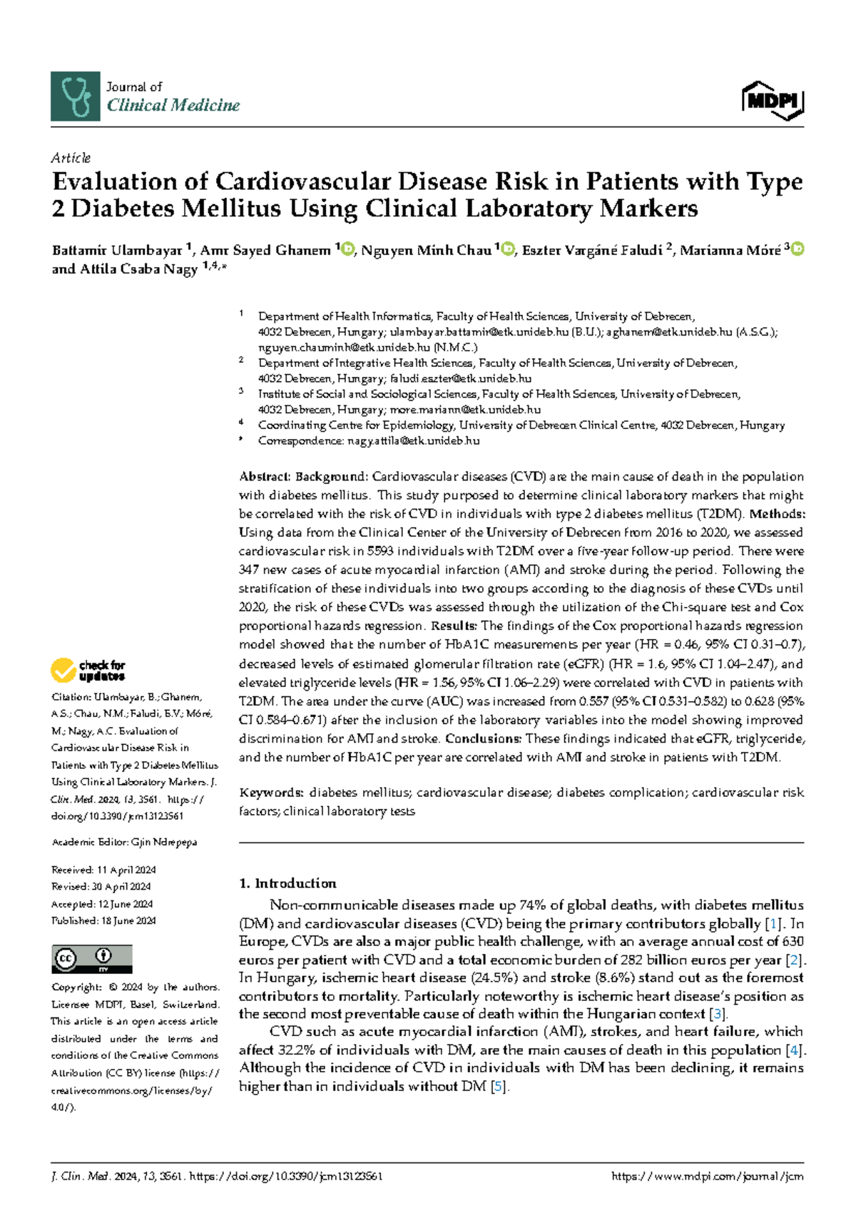 Evaluation of CVD Risk in T2DM Patients Using Lab Markers - JCM 2024 ...