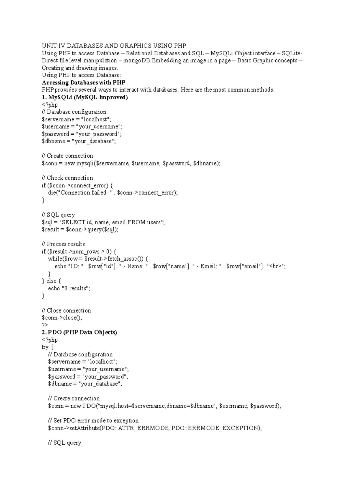 U4 - Final Exam Notes on Databases & Graphics with PHP - Studocu