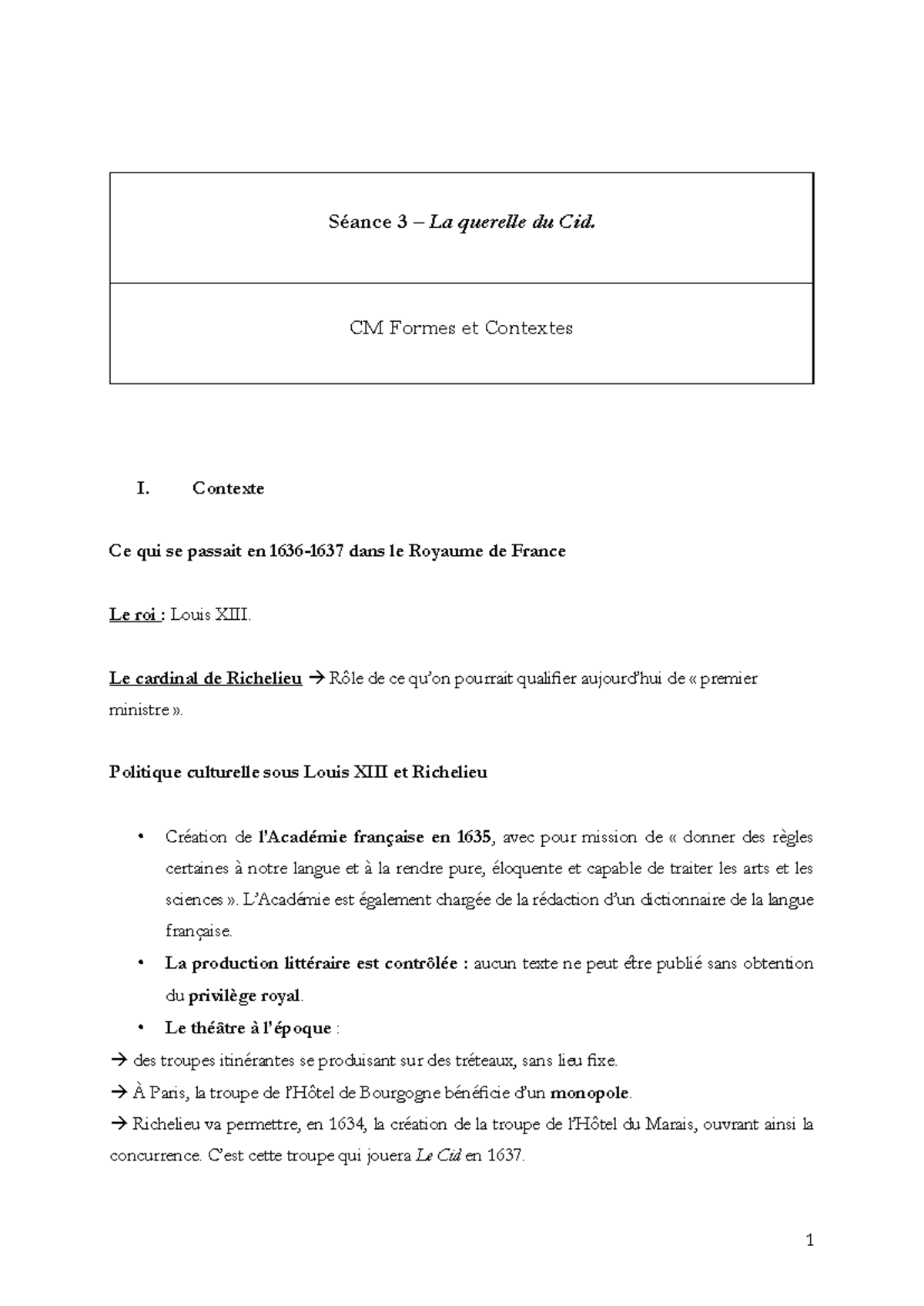 Fiche synthétique – Le Cid - Séance 3 – La querelle du Cid. CM Formes ...
