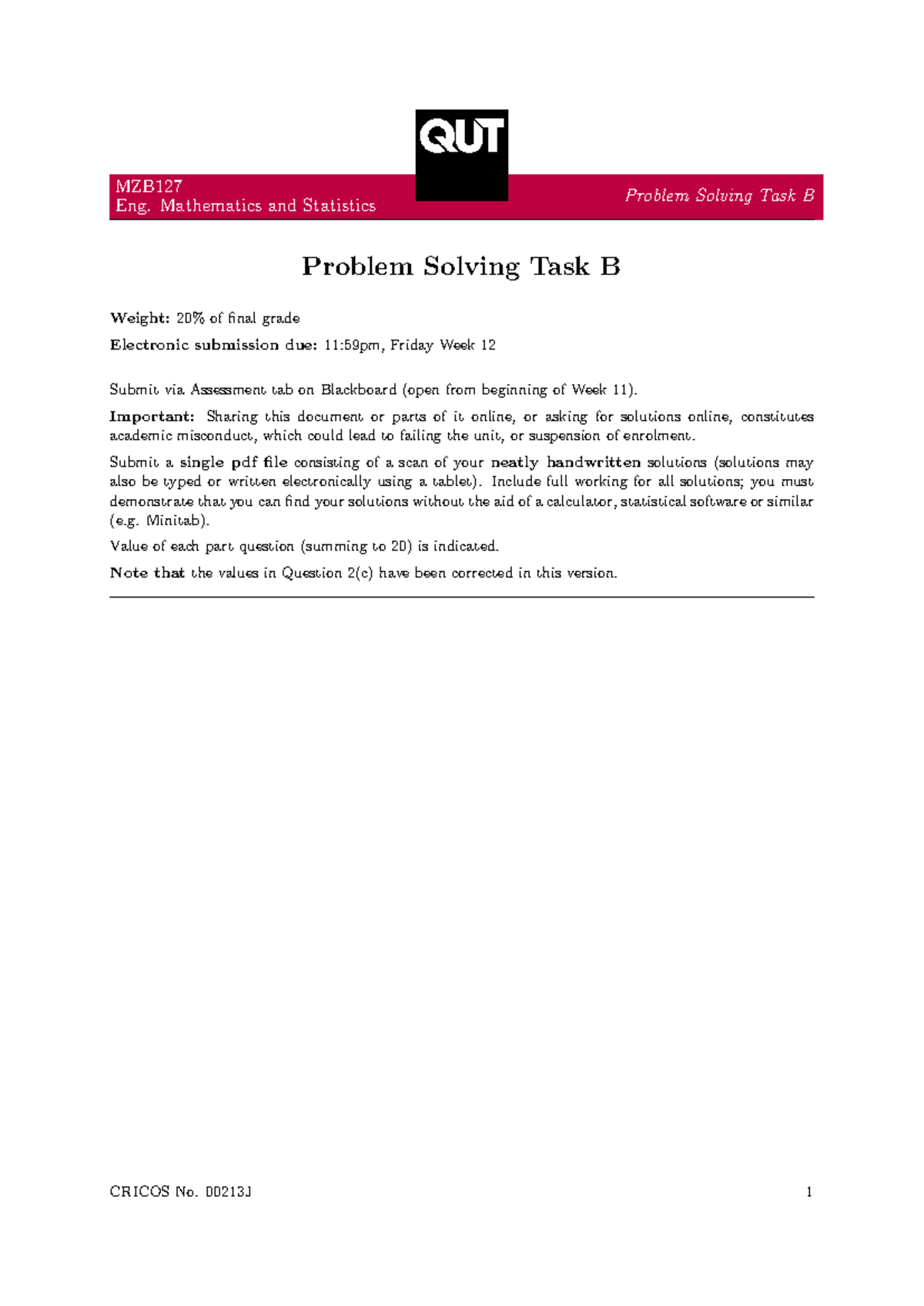 PSTB - Problem Solving Task B for Eng. Mathematics and Statistics - Studocu