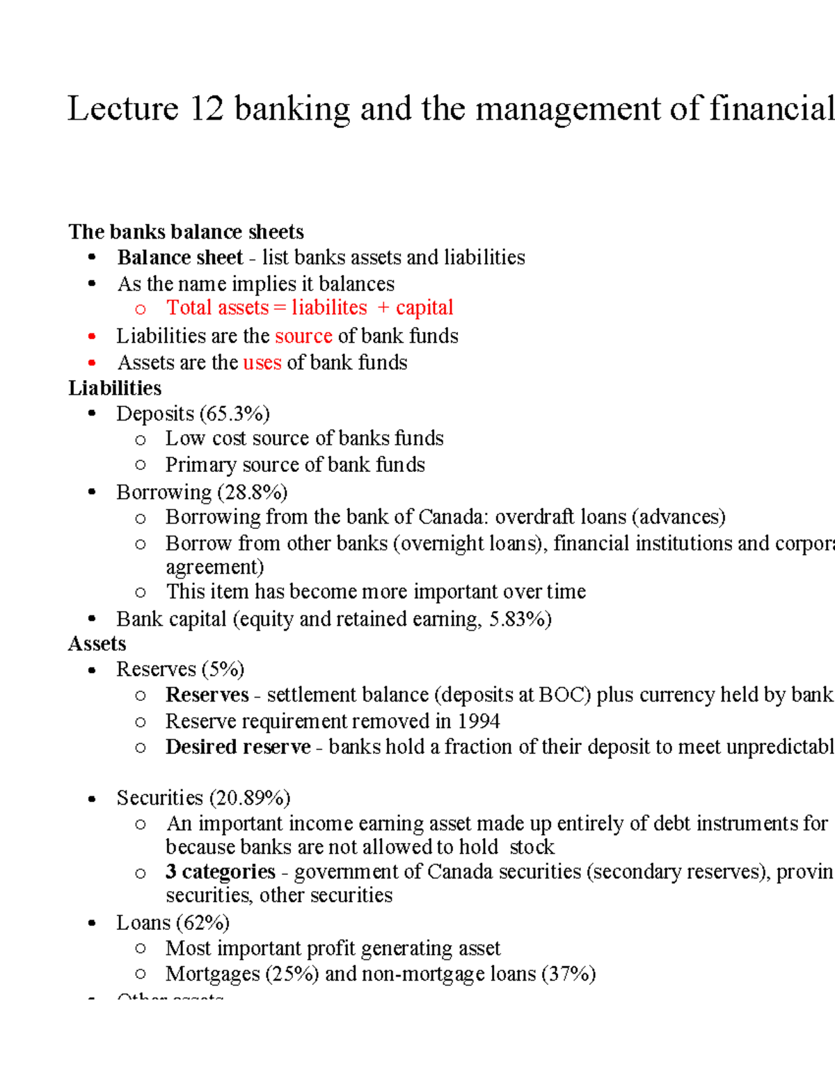 Lecture 12 banking and the management of financial institutions ...