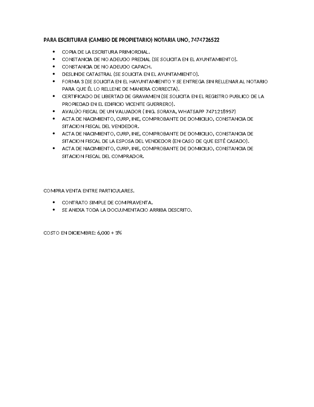 requisitos para escriturar - PARA ESCRITURAR (CAMBIO DE PROPIETARIO ...