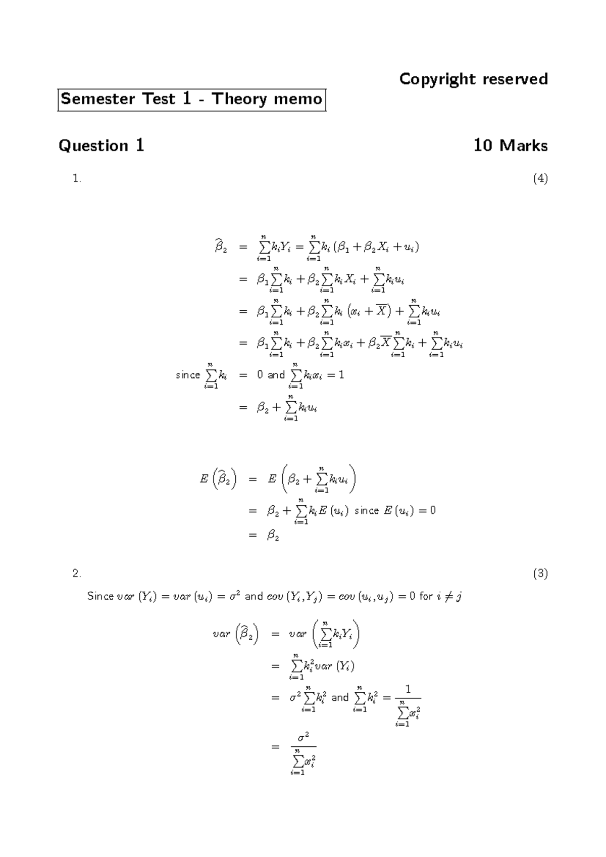 ST1 310 - Semester Test 1 Theory Memo and Solutions - Studocu