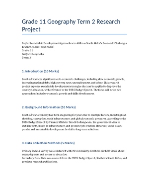 Geography Grade 11 Research Task Term 2 (2025): Harrismith Road ...